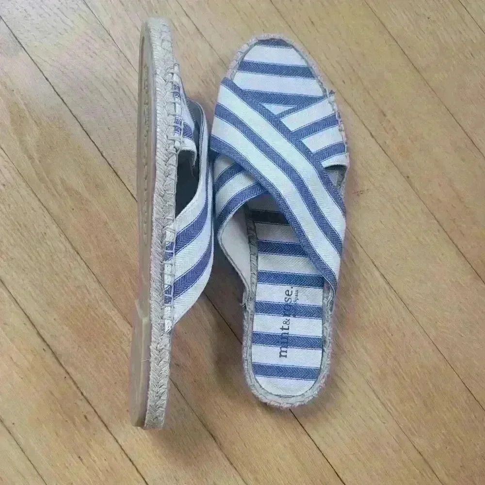 Mint & Rose Blue Striped Espadrille Slip On Sandals Size 39 / 8 - Picture 3 of 4